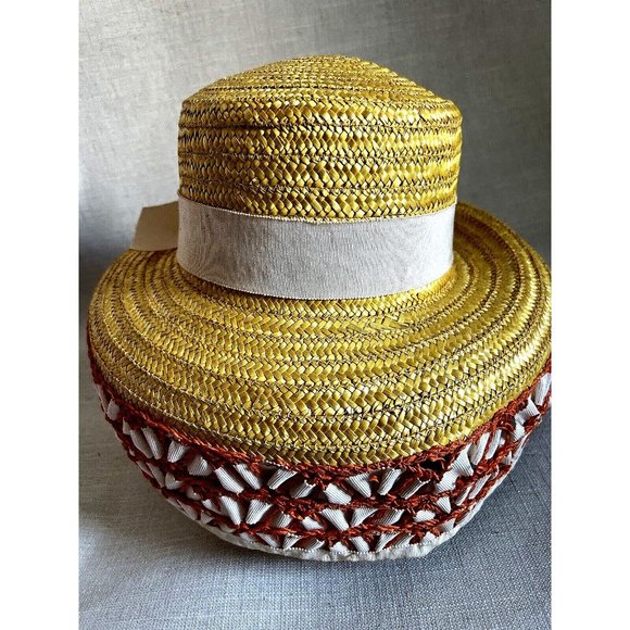 Audrey Hepburn Sun Hat Italy 70s Vintage Straw Wicker Woven Crochet Ribbon Brim main image 15